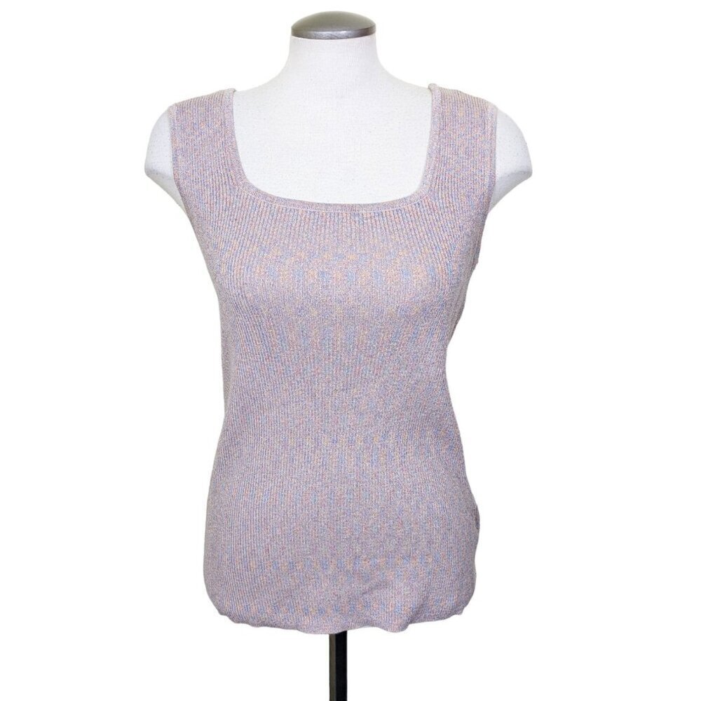 Womens Tank Top Plus Size 1X Knit Ribbed Metallic Square Neck Stretch Speckled